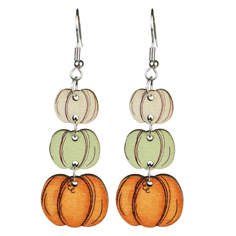 Wholesale Thanksgiving Wooden Turkey Pumpkin Maple Leaf Earrings